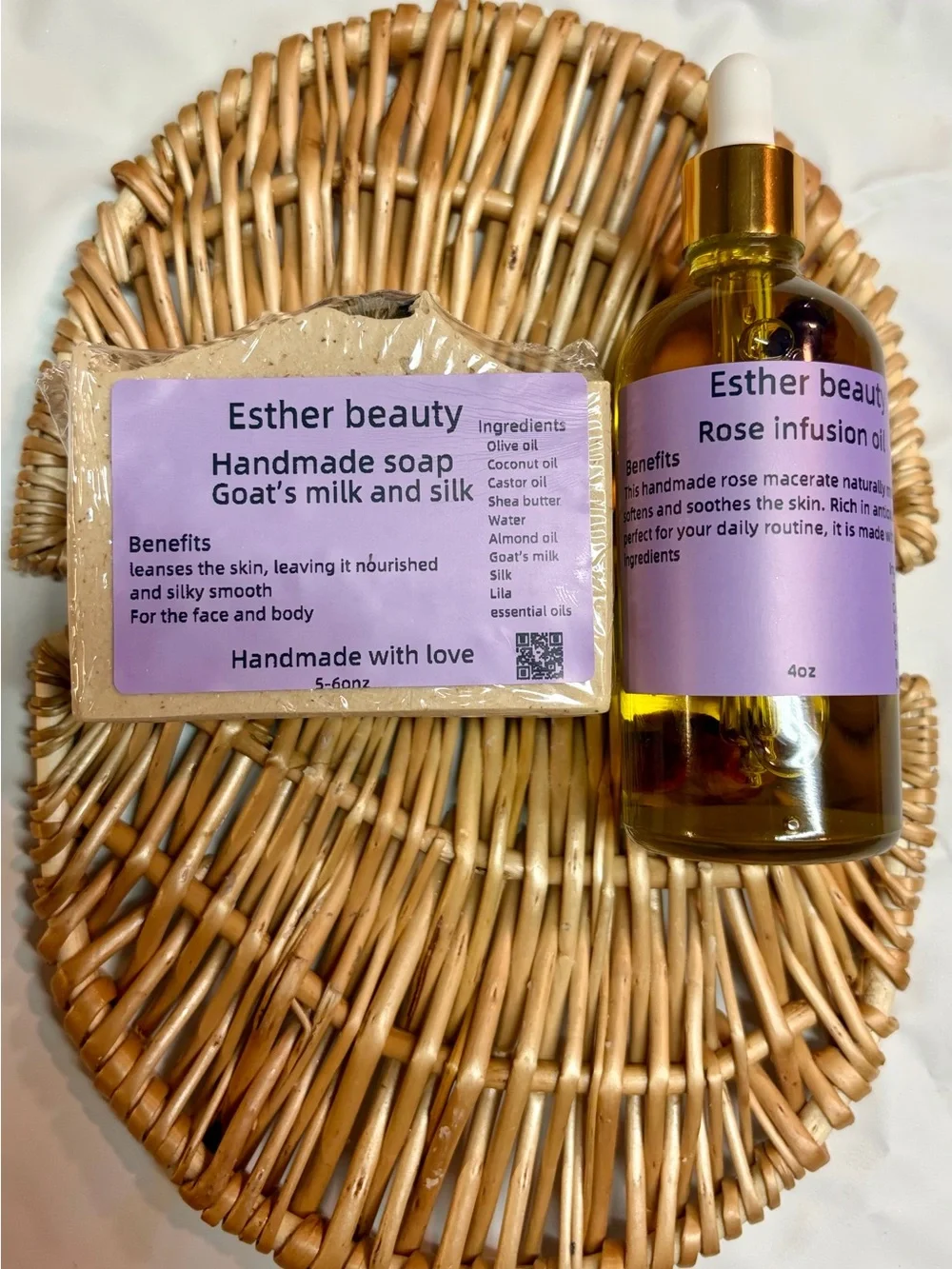 Rose Infusion Oil & Goat’s Milk Handmade Soap Set - Lilac